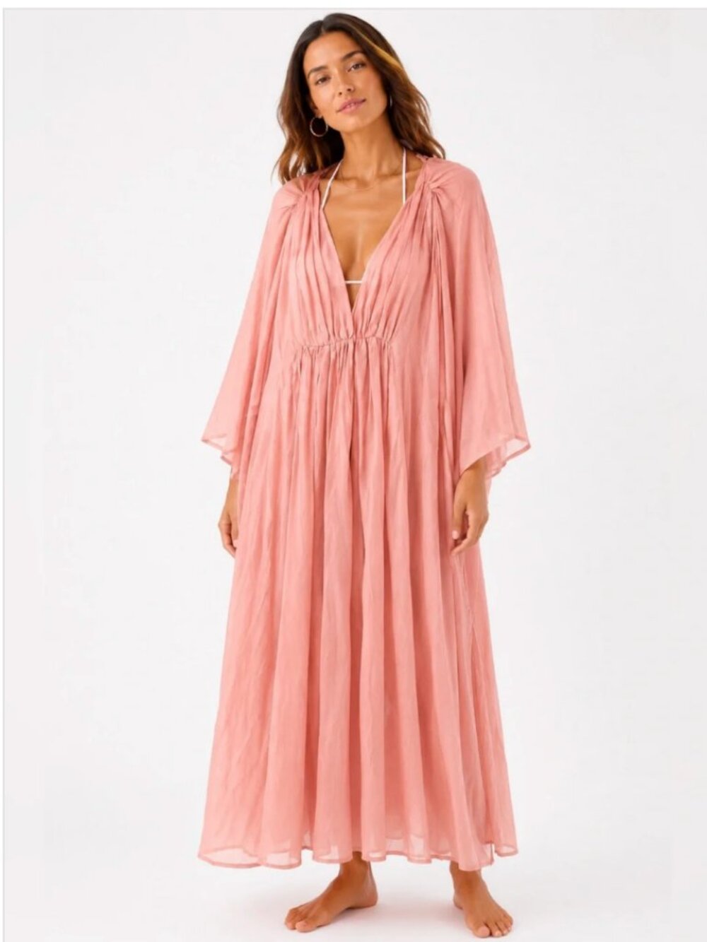 Anthropologie Women's Deep V Swim Cover-Up Caftan in Dusty rose One Size
